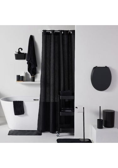 Waffle Duş Perdesi - Siyah - Polyester - 180 X 200 Cm - 12 Kanca - Utılıty - Today Diğer
