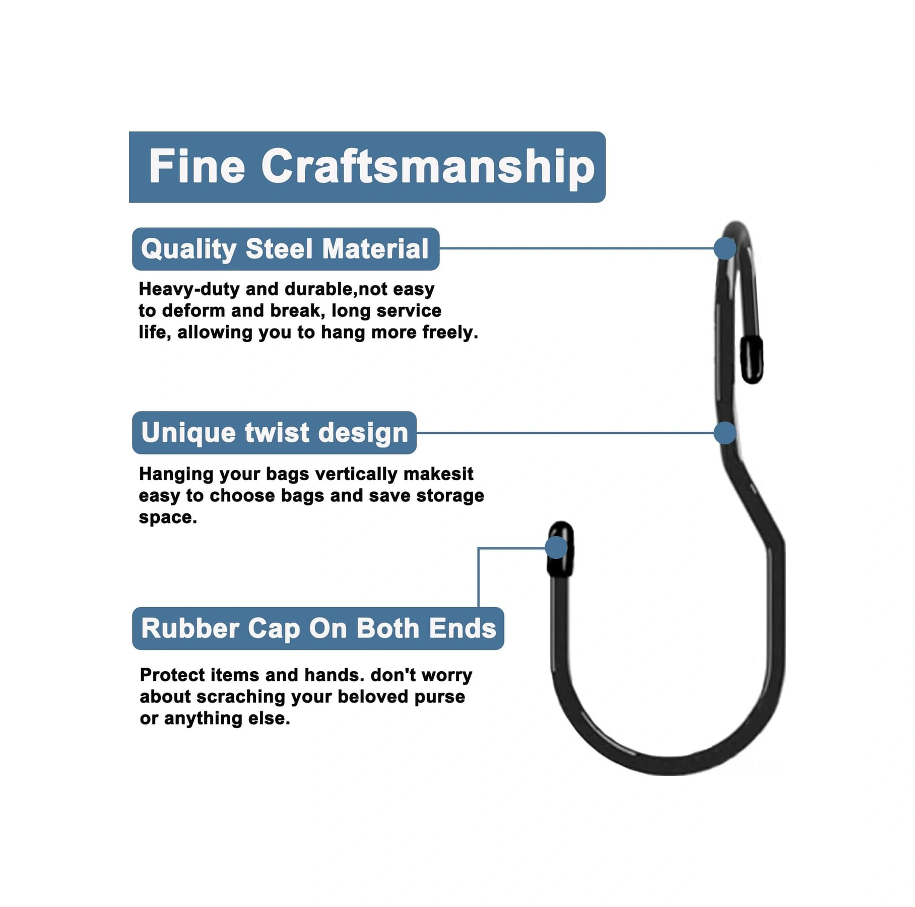 Konesam Siyah Dolap Döner Kanca Seti Çanta Ve Aksesuar İçin 12 Adet Sağlam Kauçuk Kaplama