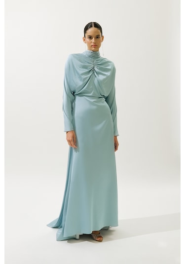 L'amour Taşlı Abiye Elbise Mavi Mavi