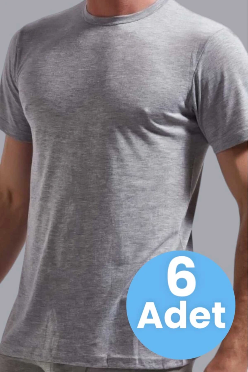 Tezzgelsin Erkek Sıfır Yaka Pamuklu 6'lı Fanila Gri