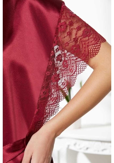 Pierre Cardin Saten Dantelli Gecelik Sabahlık Takım 4438 Siyah