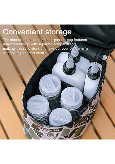 Mufunye 7 Parça Kamp Mutfak Şase Seti: 3 Plastik Şişe + 4 Cam Kavanoz, Oxford Kumaş Taşıma Çantası - Sarı Sarı