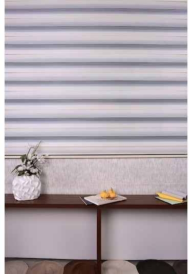 Gri-krem Pliseli Etek Dilimsiz Ds 10658-v9 Zebra Stor Güneşlik Perde