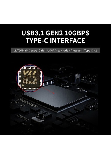 Leezsing Cool-fish K801 2.5 İnç Sata Dış Hard Disk Kutusu, Type-c 3.1 Arayüzü, 10gbps Hız, Araçsız Kurulum, Windows/mac Uyumlu