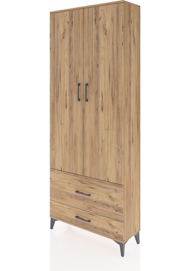 Arges Dolap 2 Raflı 2 Çekmeceli Tek Askılı 88x30x221 Çam-çam Çam