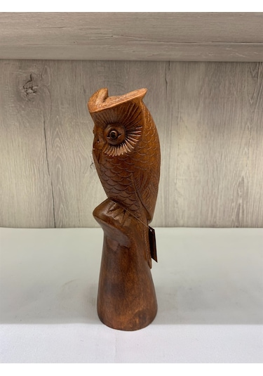 El Yapımı Ahşap Oymalı Baykuş (22 Cm)