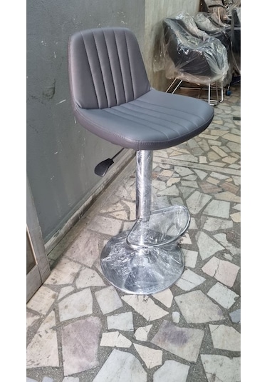 Gri Deri Amortisörlü Mutfak Bar Tabureleri Gri