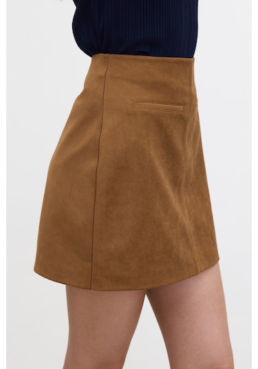 Suni Deri Mini Etek Camel CAMEL