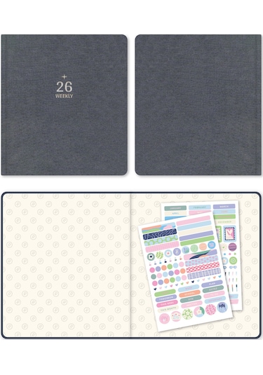 2026 Dikey Haftalık Ajanda 12 Aylık Kir Ve Suya Dayanıklı Premium Keten Kapaklı 18x20 Cm - Füme Füme