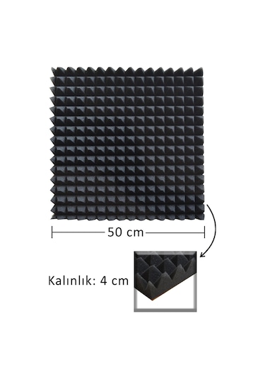 Akustik Ses Yalıtım Süngeri 50x50x4 Piramit Kesim Yapışkansız/12 Ad