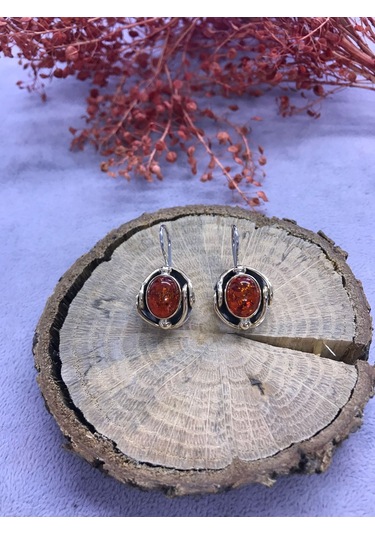 Nisa Gümüş Kehribar Taşlı Gümüş Küpe 925 Ayar N11.65661