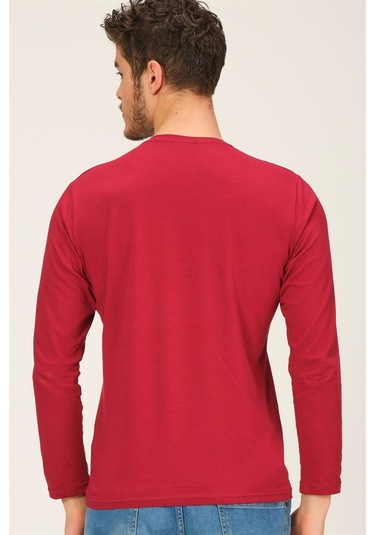 T8588 Dewberry Bisiklet Yaka Uzun Kol T-shırt-bordo Bordo