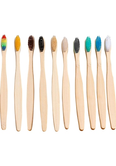 Wezone Doğal Bambu Saplı Yumuşak Kıllı Çevre Dostu Diş Fırçası - 10'lu Paket
