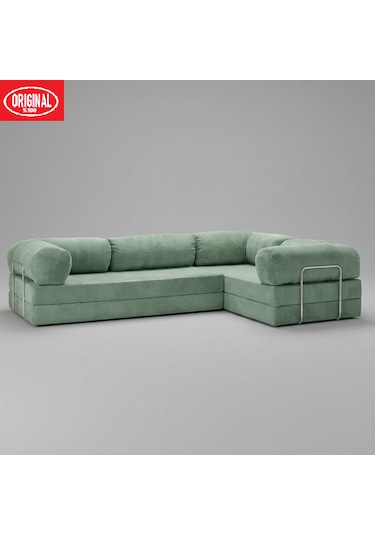 Herev Max 300x200 Kk Köşe Koltuk Takımı / Fitilli Kadife Kumaşlı Şark Köşe Yeşil