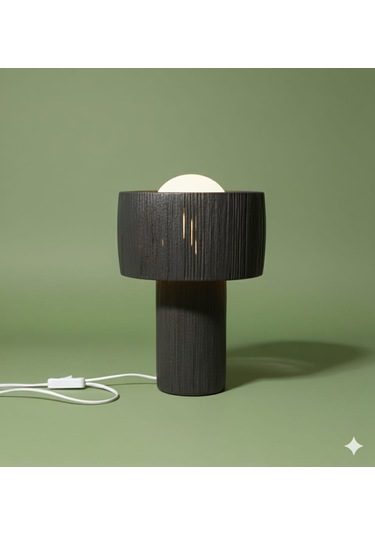 Makrome Siyah Rafya Abajur Modern Tasarım Dekoratif Masa Lambası Aydınlatma Glop Cam Abajur Siyah - Siyah