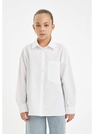 DeFacto Kız Çocuk Oversize Geniş Kalıp Poplin Basic Düz Uzun Kollu Beyaz Okul Gömleği C7482A824AUWT34 DeFacto Kız Çocuk Oversize Geniş Kalıp Poplin Basic Düz Uzun Kollu Beyaz Okul Gömleği C7482A824AUWT34