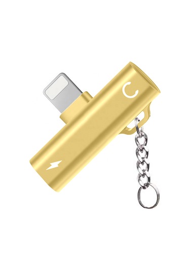 FitPlus FT-AC34 Lightning Şarj + Kulaklık Çoğaltıcı Mini Askılı Adaptör Gold