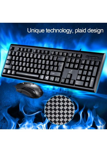 Chasing Leopard Q9 1600 Dpı Profesyonel Kablolu Izgara Doku Oyun Ofis Klavyesi Optik Fare Kiti Siyah Optik