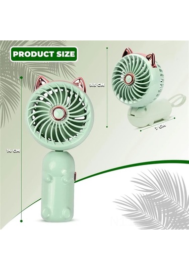 Maiyame Yeşil Mini El Ventilatörü - Zeeful Usb Şarjlı, Katlanabilir, Kedi Kulaklı Taşınabilir Soğutucu