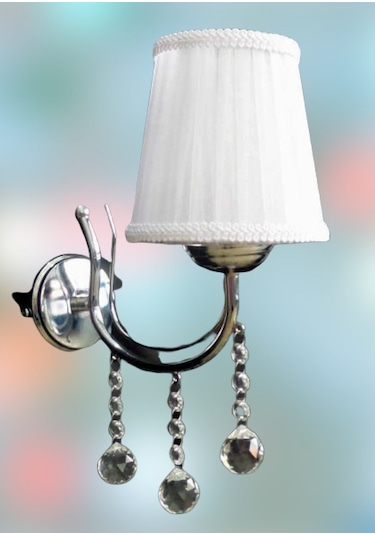 Metal Krom Taşlı Beyaz Başlıklı Aplik Beyaz