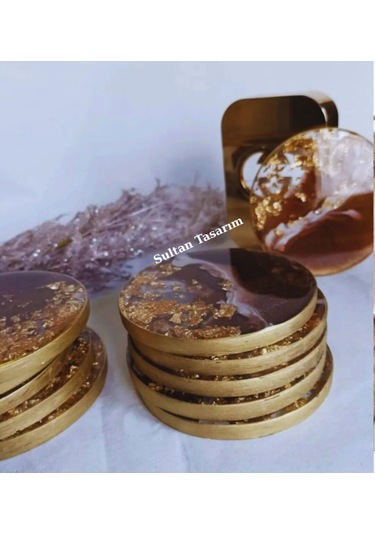 4 Lü Epoksi Bardak Altlığı - 103 Kahverengi