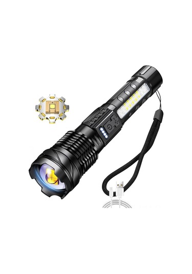 Lemestar 2600 Mah Pil Li-ion Dışarıda Kullanalım 30w Beyaz Lazer Feneri Cob Yan Lambalı Kırmızı-mavi Flash İş Aydınlatması Siyah