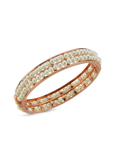 Kadın Çift Sıralı Doğal İncili Kelepçe Bilezik 64 / Sarı Sarı Sarı Altın