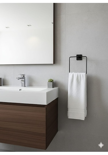 Yapışkanlı Siyah Kare Havluluk Banyo Mutfak Havlu Askılık Siyah