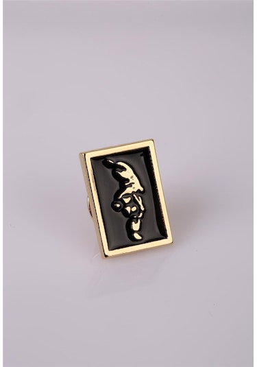 Atatürk Silüeti Siyah Rozet Şık Tasarım Gold Altın