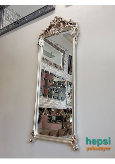 Vintage Madam Model Gümüş Renk Varaklı Boy Aynası Gümüş