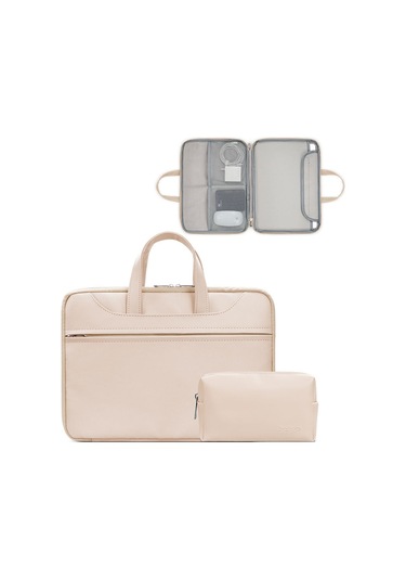 Baona Bn-q006 Pu Deri Tam Açılan Laptop Çanta 14 İnç İçin Hafif Kayısı Rengi + Güç Çantası Siya