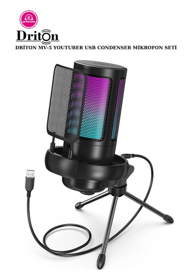 Driton Driton Youtuber Mikrofon Mv-5 Siyah Rgb Usb Oyuncu Yayıncı