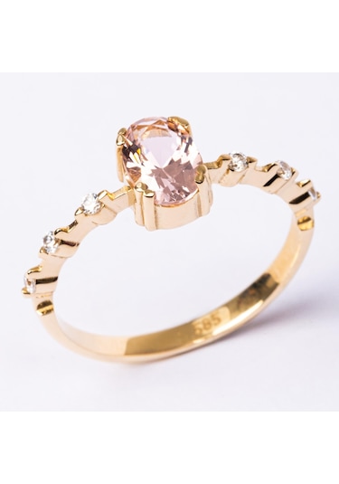 Gümüş Yüzük - Morganit Taşlı Kadın Modern Tasarım 925 Ayar Gümüş Evlilik Teklifi Yüzüğü Sarı