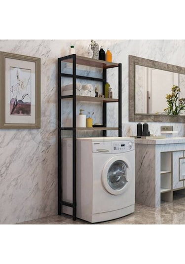 Umutpark Umuthomedesing Metal Ahşap Banyo Raf. Kahverengi