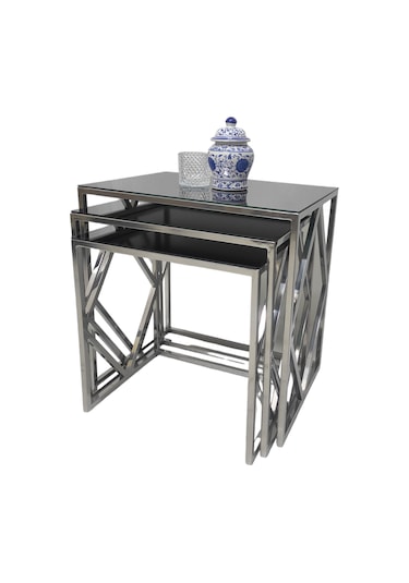 Venice Gümüş Metal Ayaklı Füme Aynalı Zigon Sehpa
