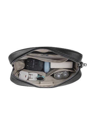 Wiwu Master Hakiki Deri Parmak İzi Kilitli Çok Fonksiyonlu Taşınabilir Mobil Aksesuar Çantası Siyah