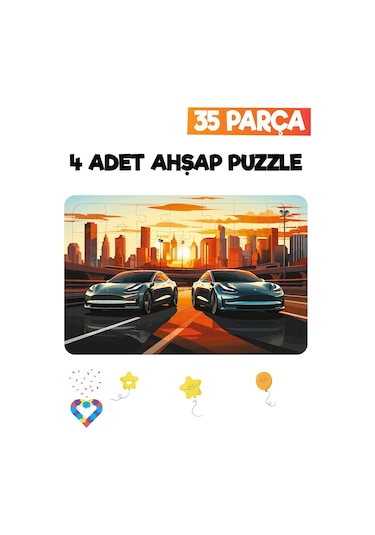 Ahşap 35 Parça 4 Adet Çocuk Puzzle-2