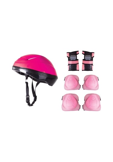 Çocuk Kask Dizlik Dirseklik Koruyucu Set 7 Parça Pembe