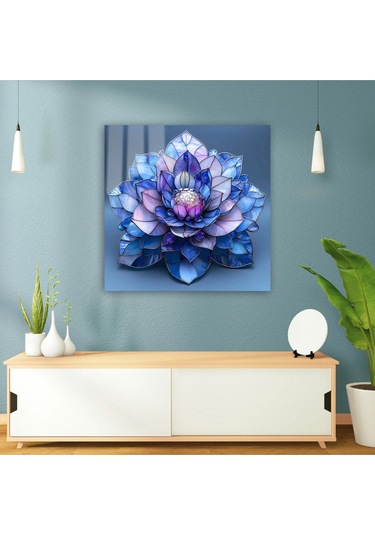 Huzurun Işıltısı: Vitray Lotus Çiçeği Cam Tablo