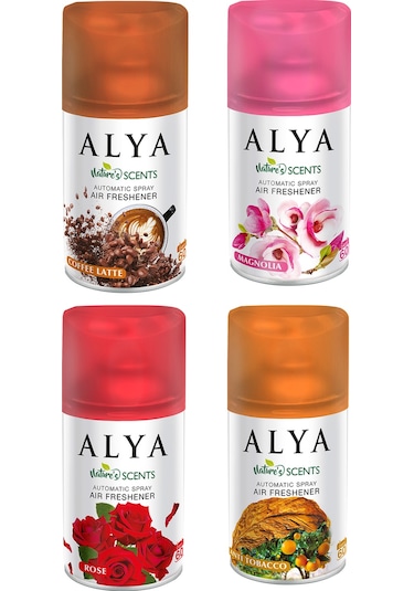 Nature's Scents Anti Tobacco + Coffee Latte + Magnolia + Rose Oda Kokusu Yedek Makine Spreyi 4 x 250 ML