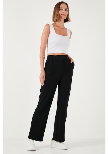 Lela Regular Fit Yüksek Bel Bol Paça Bayan Pantolon 5861279 Siyah