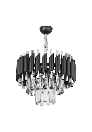 Avizemoda Palmira 35'Lik Prizma Kesim Kristal Taşlı Lüks Avize - (Siyah-Krom)