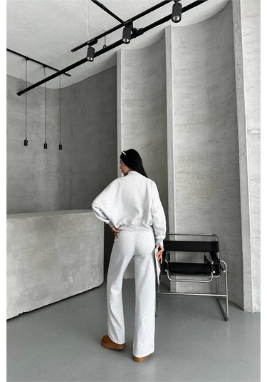 Neşeli Butik Kadın Pamuklu Kışlık Rahat Kesim Eşofman Takımı Nbg112 Gri