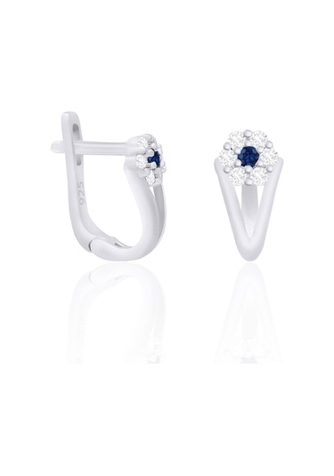 Kadın Lale Model Rodyumlu Safir Taşlı Gümüş Küpe St315