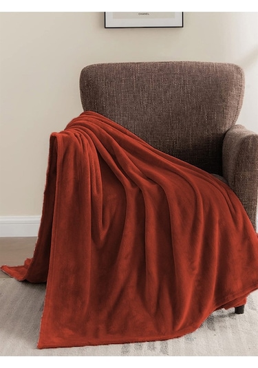Mulberry Wellsoft Battaniye Televizyon Battaniyesi Peluş Polar Battaniye Tek Kişilik 170 x 230-kiremit