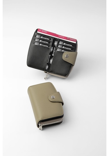Cengiz Pakel Orta Boy Çıt Çıt Detaylı Kadın Cüzdan/portföy - 65300 - Haki/siyah 65300-haki-siyah
