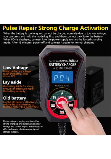 Xiyyadms 12v 2a Akıllı Hızlı Şarj Cihazı - Kurşun Asit Bataryalar İçin Lcd Ekranlı Tamir Ve Şarj Cihazı