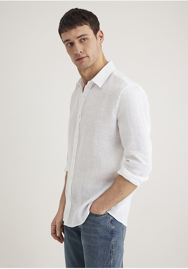 Mavi - Beyaz Keten Gömlek 0211466-620 Beyaz
