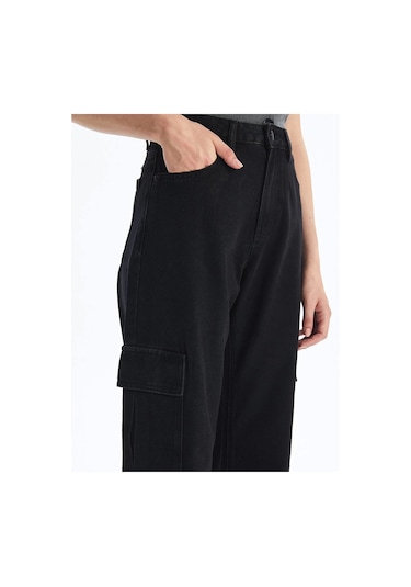 Kazax Kargo Cep Jeans Pantolon Siyah Siyah
