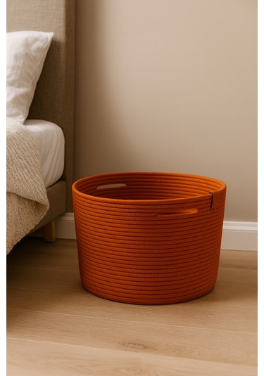 Camatschua Dekoratif Hasır 40 30 Cm Halat Sepet Çok Amaçlı Saklama & Düzenleme Sepeti Turuncu